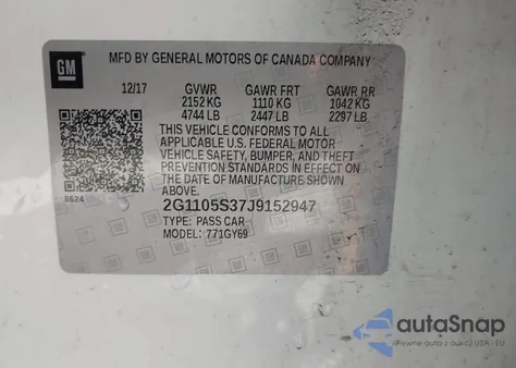 2018 Chevrolet Impala 1Lt from USA, damaged, VIN 2G1105S37J9152947